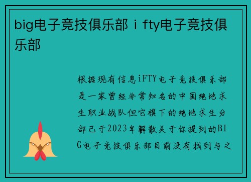 big电子竞技俱乐部ⅰfty电子竞技俱乐部