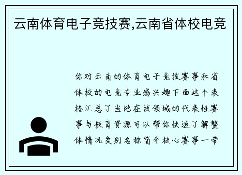 云南体育电子竞技赛,云南省体校电竞