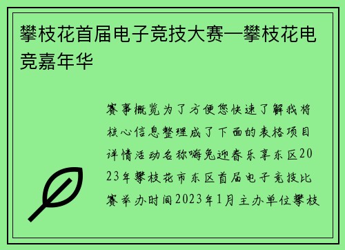 攀枝花首届电子竞技大赛—攀枝花电竞嘉年华